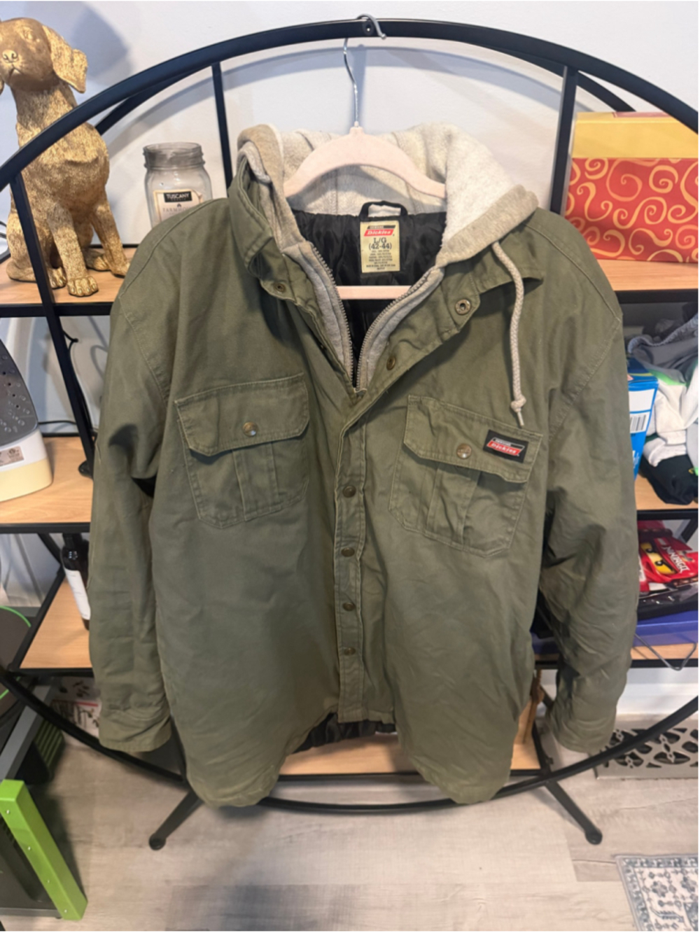 Men's Dickies Olive Green Hooded Shirt Jacket Size L